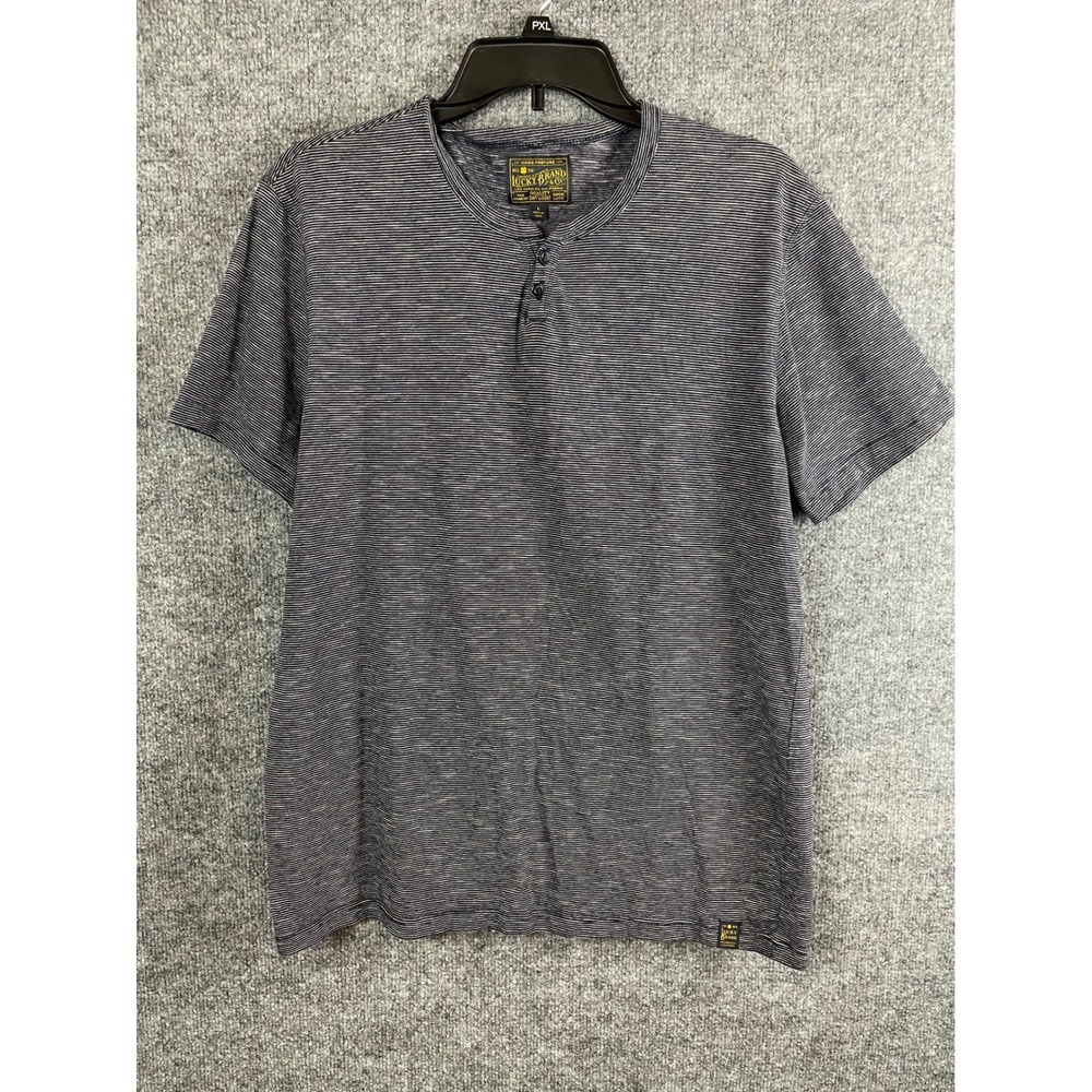 Lucky Brand Henley Shirt Mens L Blue Excellent Striped Short Sleeve Cotton